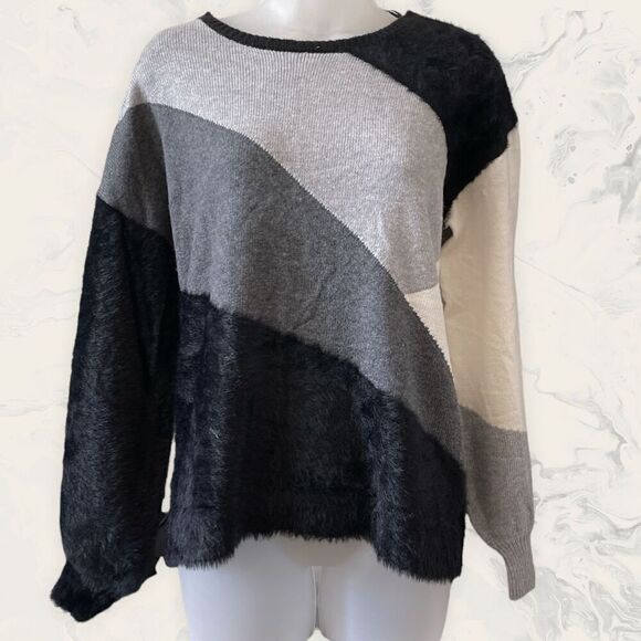 Vince Camuto Color Block Sweater - Size Small - Black Grey - Picture 1 of 3